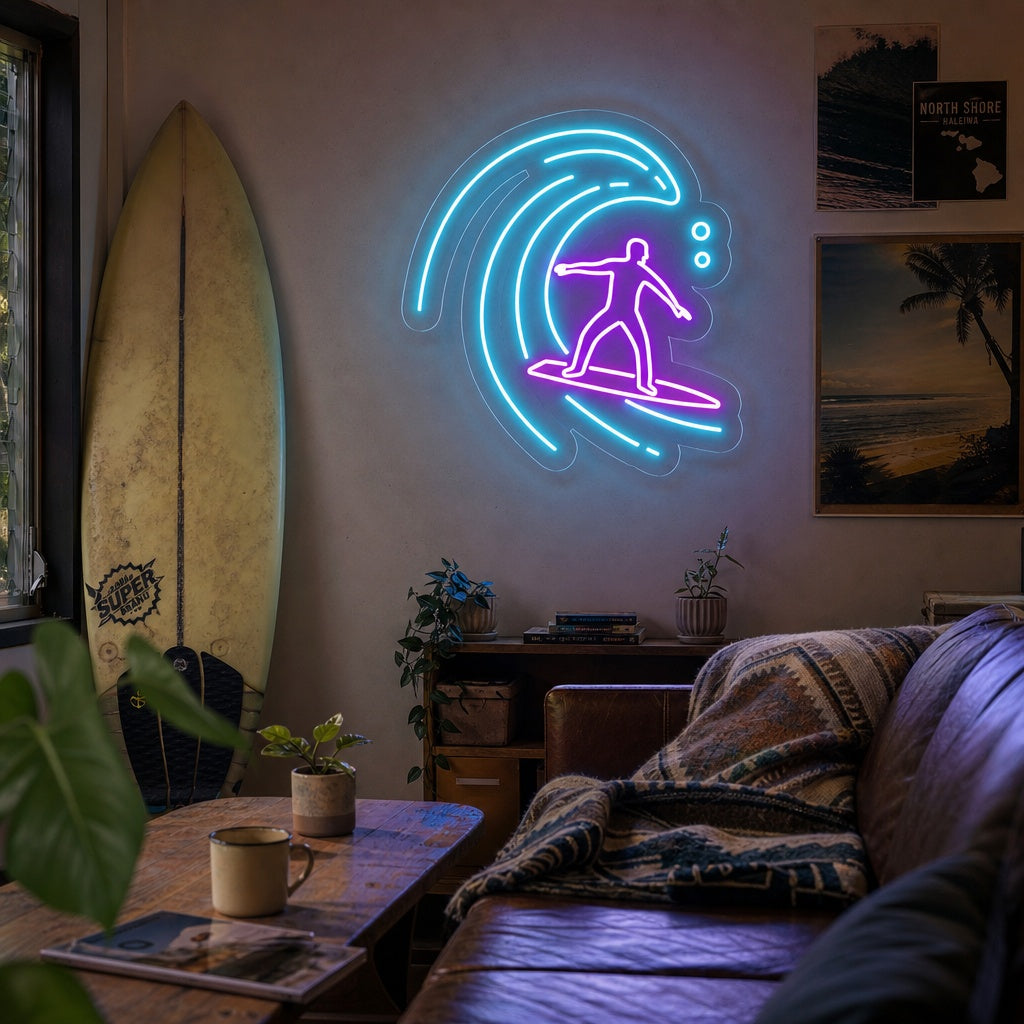 "Surfista Nell'Onda Dell'Oceano" Insegna al neon