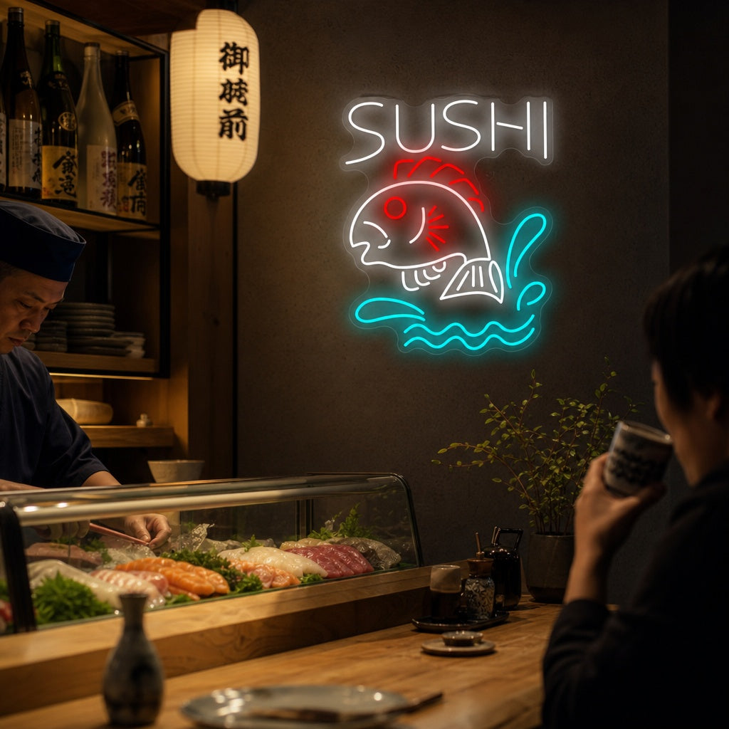 Sushi Pescheria Insegna al neon, Decorazione ristorante giapponese