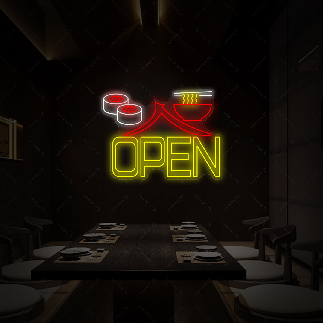 Sushi Ramen Open Insegna al neon, Decorazione ristorante giapponese