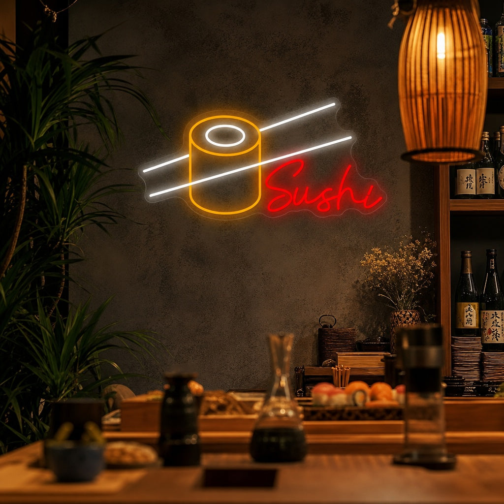 Rotolo di sushi Insegna al neon, Decorazione ristorante giapponese