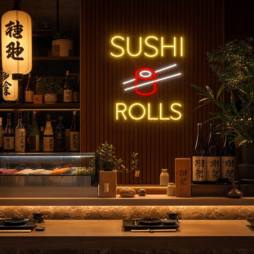 Sushi Rolls Insegna al neon, Decorazione ristorante giapponese