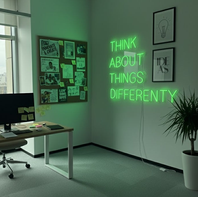 "Think About Things Differently" Insegna al neon