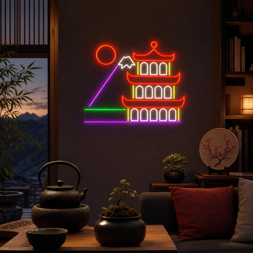 Edificio tradizionale giapponese Insegna al neon, Segno al neon giapponese