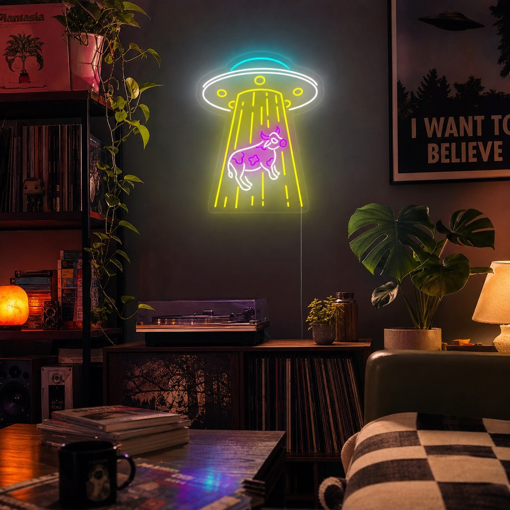 "UFO Che Rapisce La Mucca" Insegna al neon