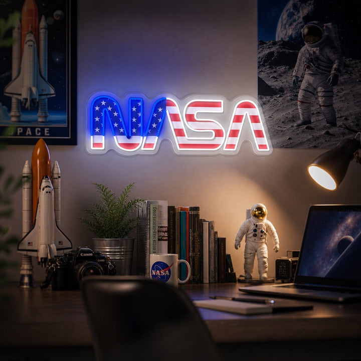 "Logo NAS a forma di bandiera USA" Insegna al neon a LED stampata con UV
