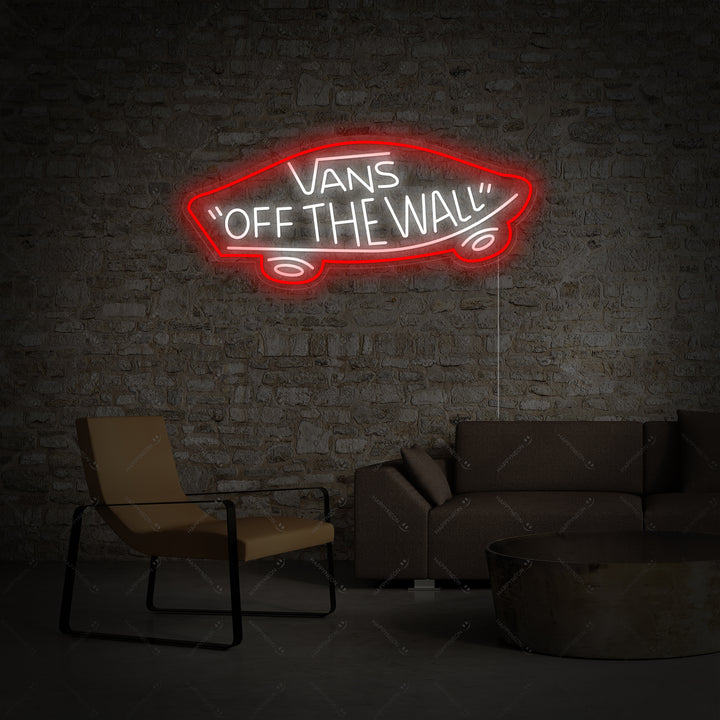 Insegna al neon LED Vans Off The Wall con forma di skateboard