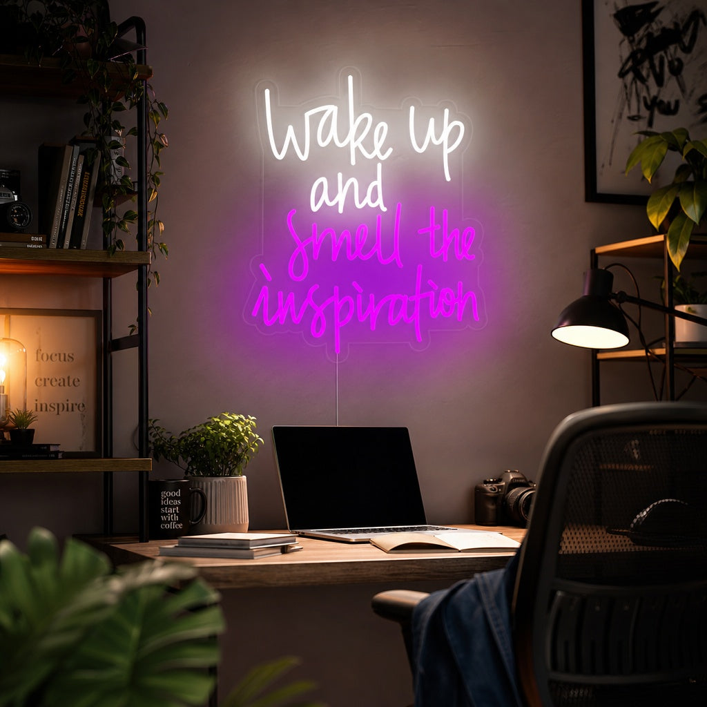 "Wake Up and Smell the Inspiration" Insegna al neon