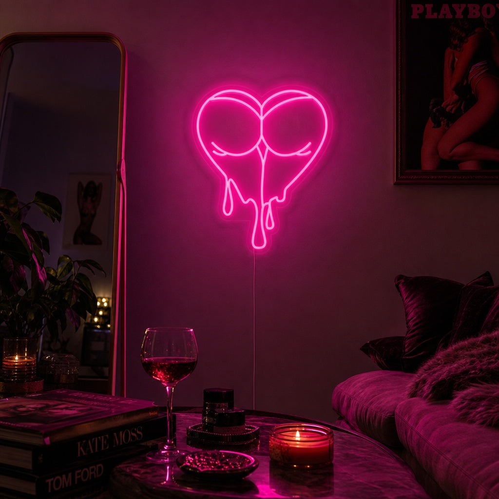 "Sedere Bagnato A Cuore Che Gocciola" Insegna al neon