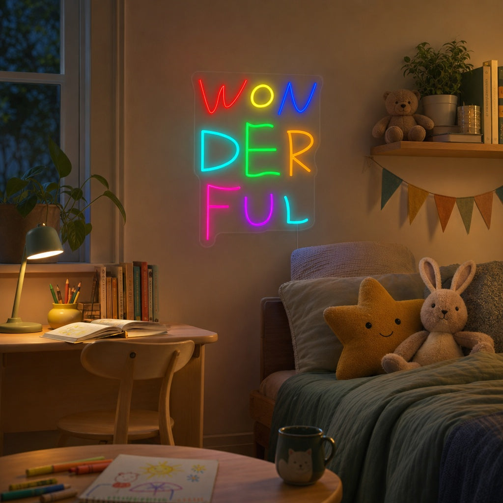"Wonderful, Decorazione Per La Camera Dei Bambini" Insegna al neon