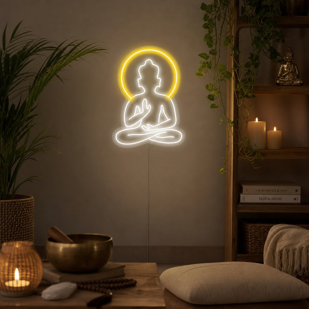 "Buddha Dello Yoga, Arte Murale Dello Yoga, Decorazioni Per Lo Yoga" Insegna al neon