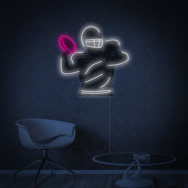 "Silhouette astratta di un giocatore di calcio americano" Insegna al neon