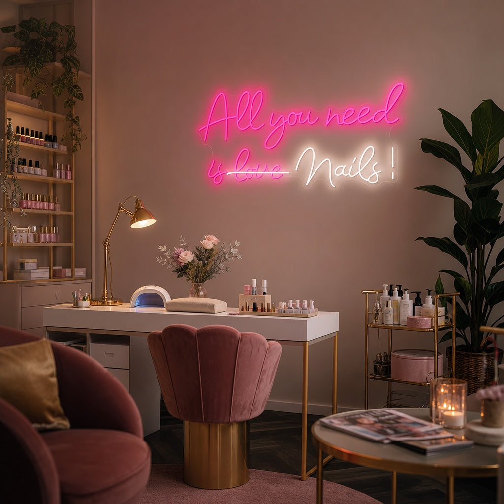 "All You Need Is Nails" Insegna al neon