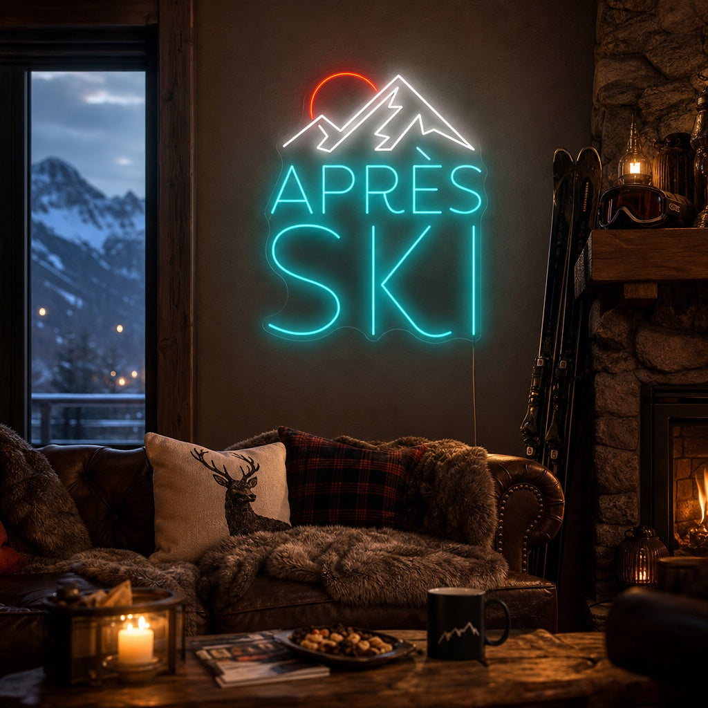 Insegna neon LED “Après Ski” con montagne