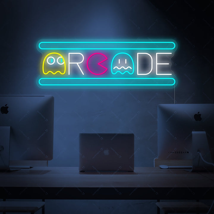 Arcade Pac Man Insegna al Neon, Pac Man Insegna LED, Arcade Decorazione Sala Giochi
