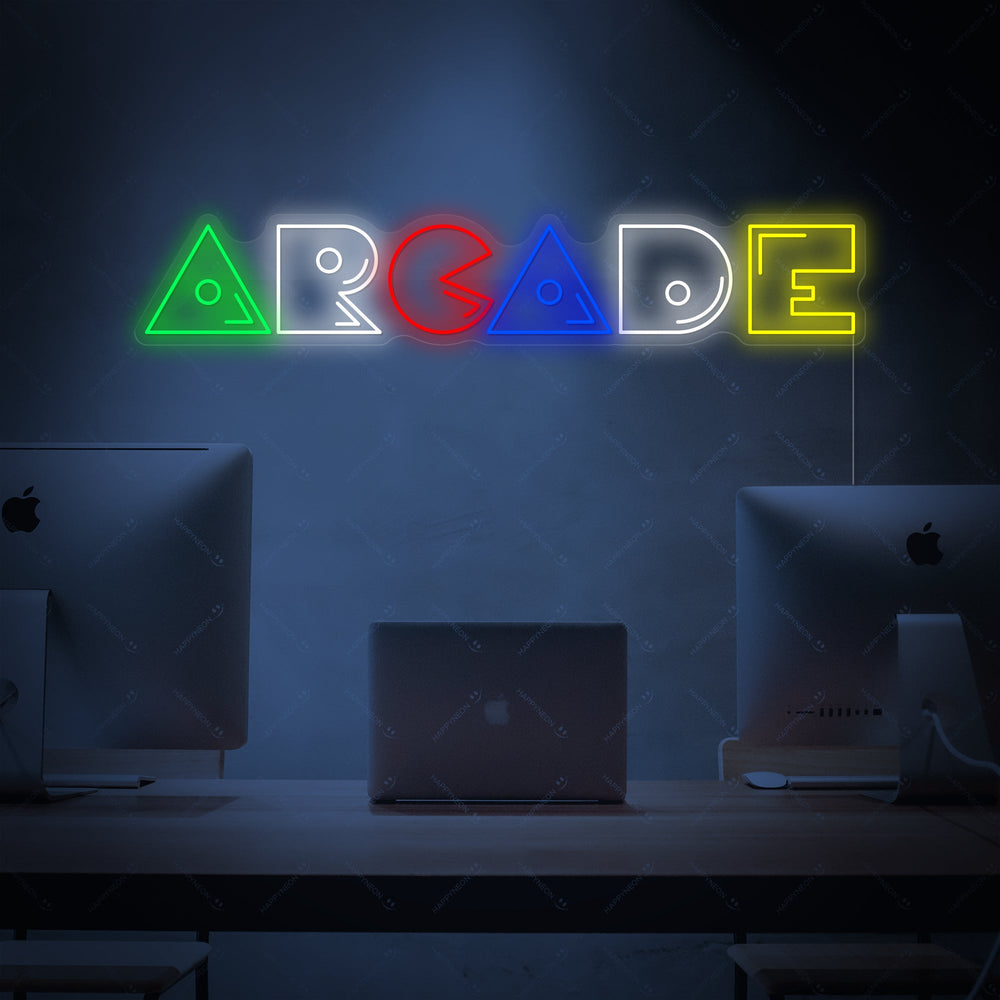 Insegna neon LED multicolore con scritta Arcade