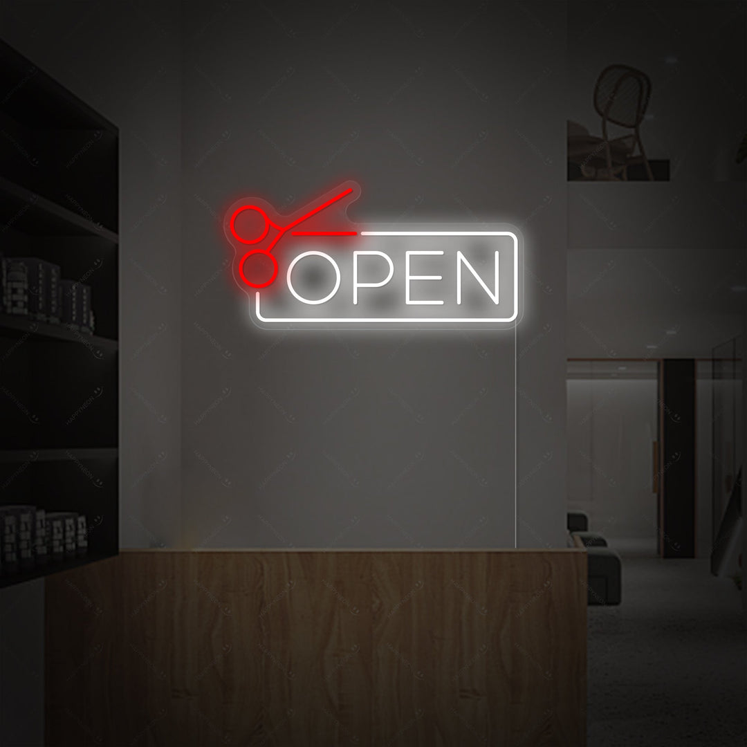 "Barbershop open" Insegna al neon