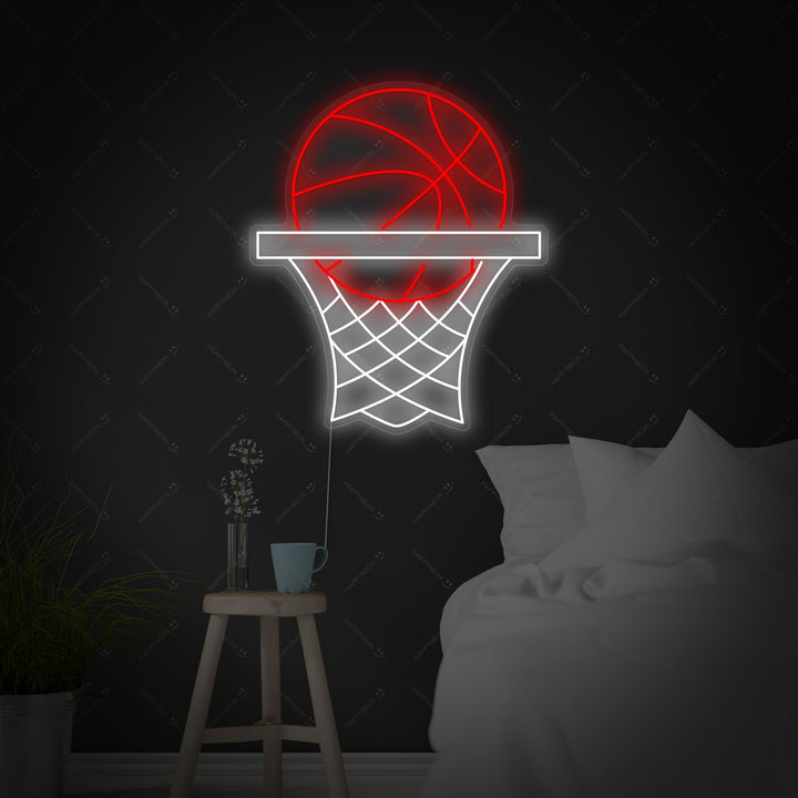 Neon LED con pallone da basket e canestro