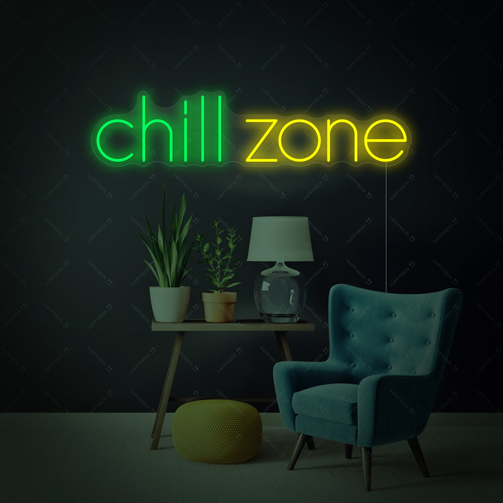 Insegna neon LED “Chill Zone” verde e gialla