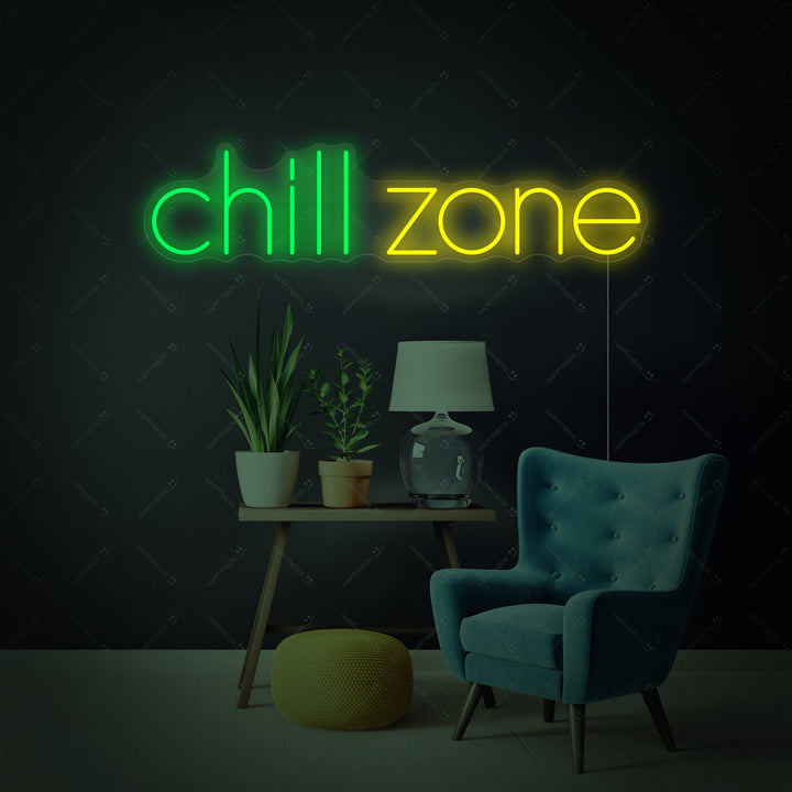 Insegna neon LED “Chill Zone” verde e gialla