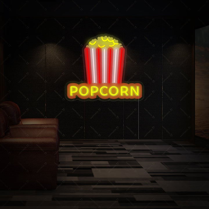 Insegna neon LED scritta POPCORN con icona popcorn