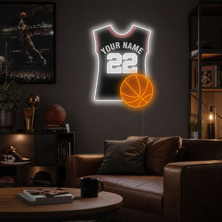 "Pallacanestro e maglia personalizzate" Insegna al neon