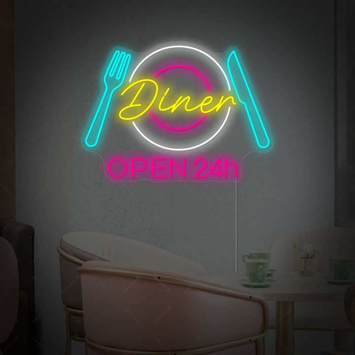 "Dinner Open 24h" Insegna al neon