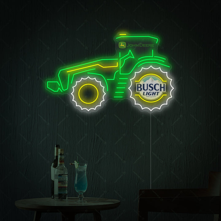 "Trattore agricoltore e logo della birra" Insegna al neon