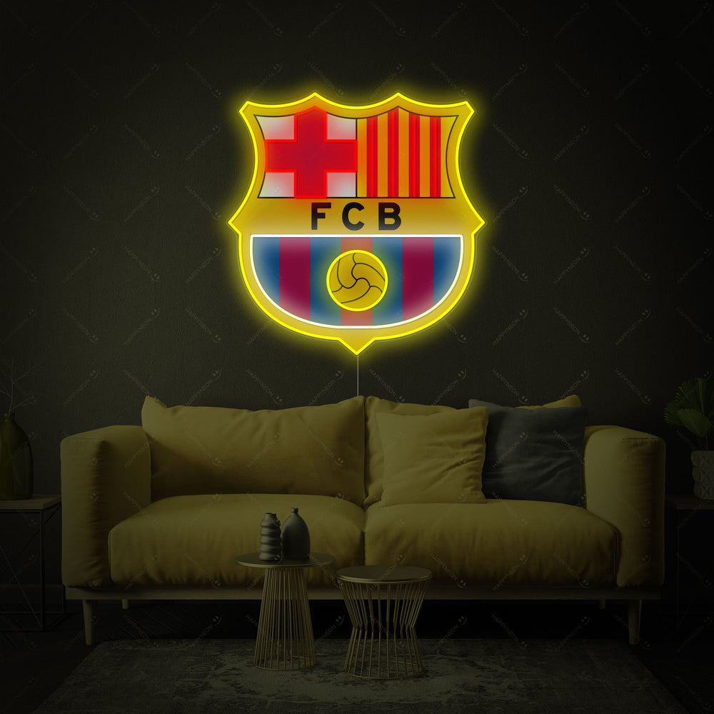 Insegna neon logo FC Barcelona giallo e blu