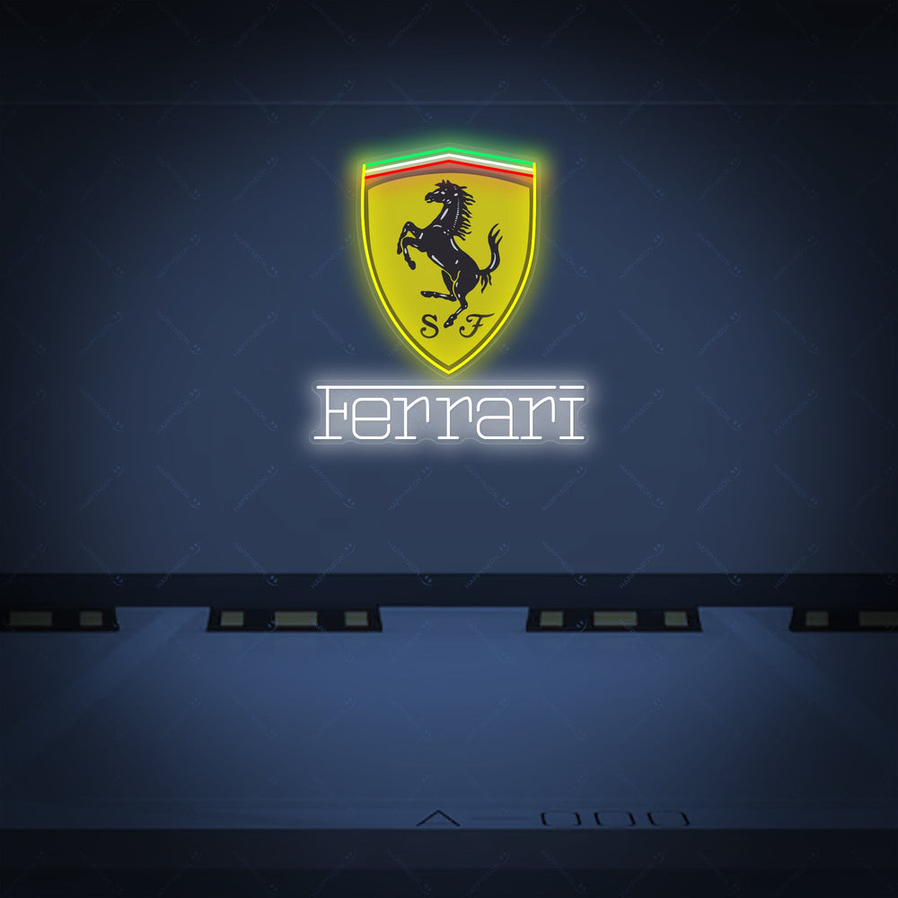 Insegna neon LED del logo Ferrari con Scudetto giallo