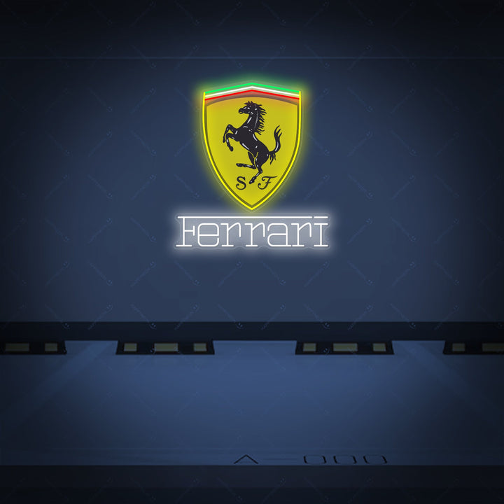 Insegna neon LED del logo Ferrari con Scudetto giallo