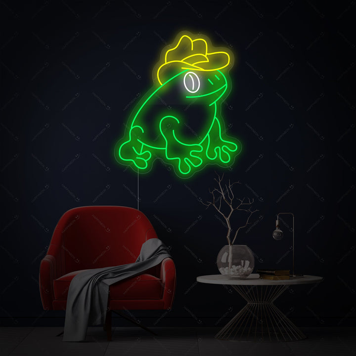 "Rana con cappello da cowboy" Insegna al neon