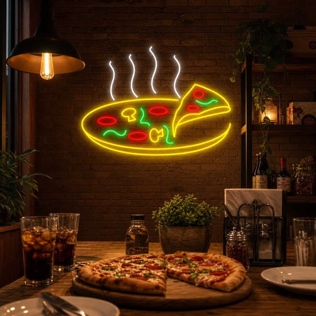 Insegna neon LED pizza fumante