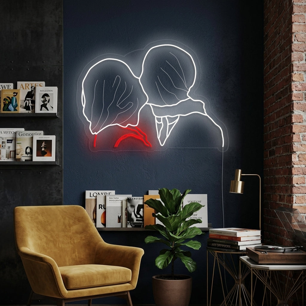 "Gli Amanti Rene Magritte" Insegna al neon