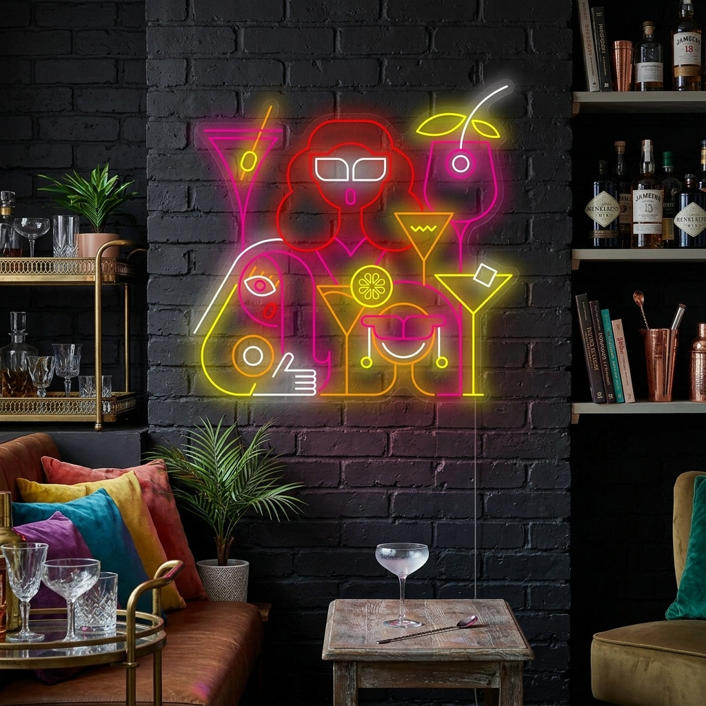"Donne che bevono un drink in un cocktail bar" Insegna al neon