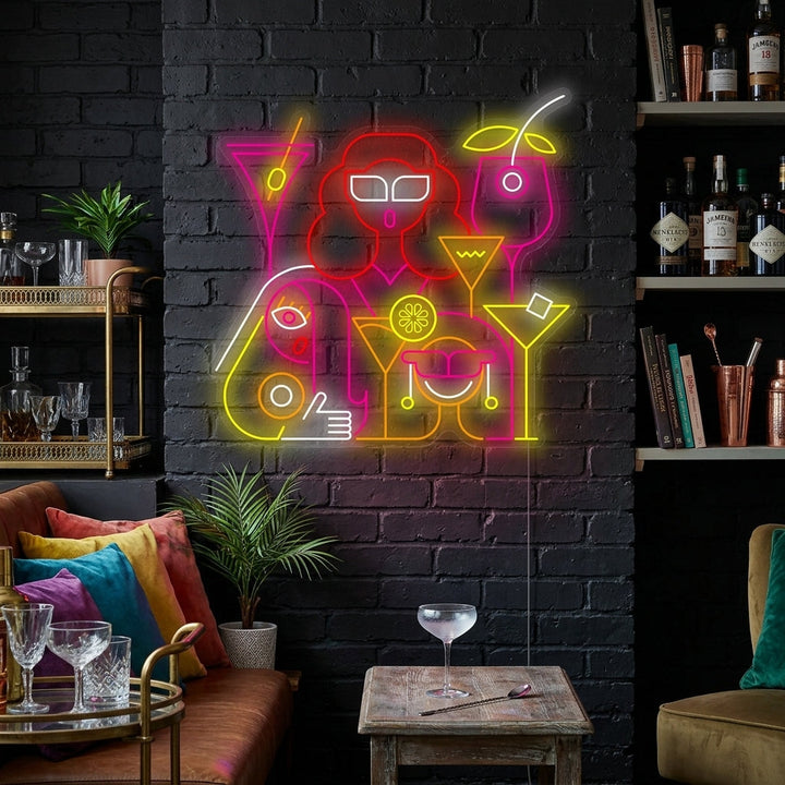 "Donne che bevono un drink in un cocktail bar" Insegna al neon