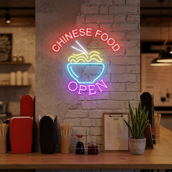 "Chinese Food Open, Noodles" Insegna al neon