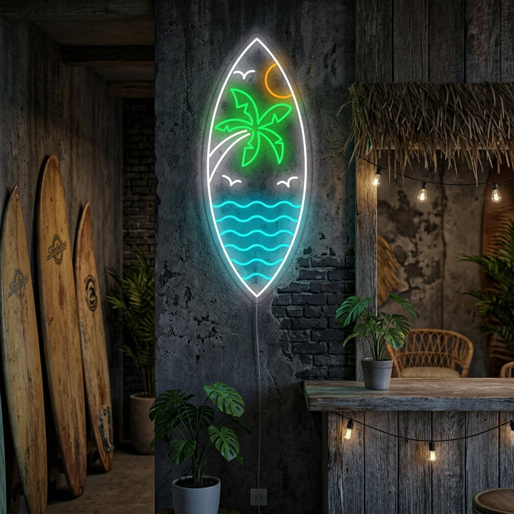 "Onde della spiaggia Tramonto tropicale" Insegna al neon