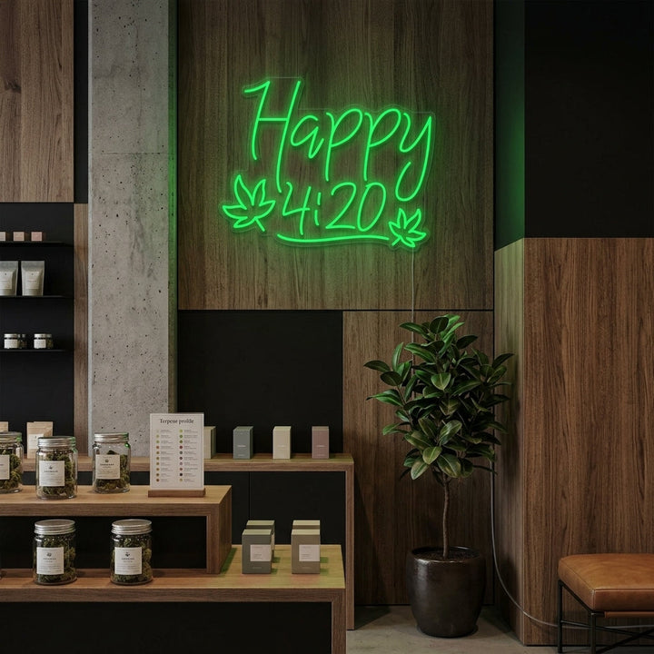 "Happy 420 Marijuana Cannabis" Insegna al neon
