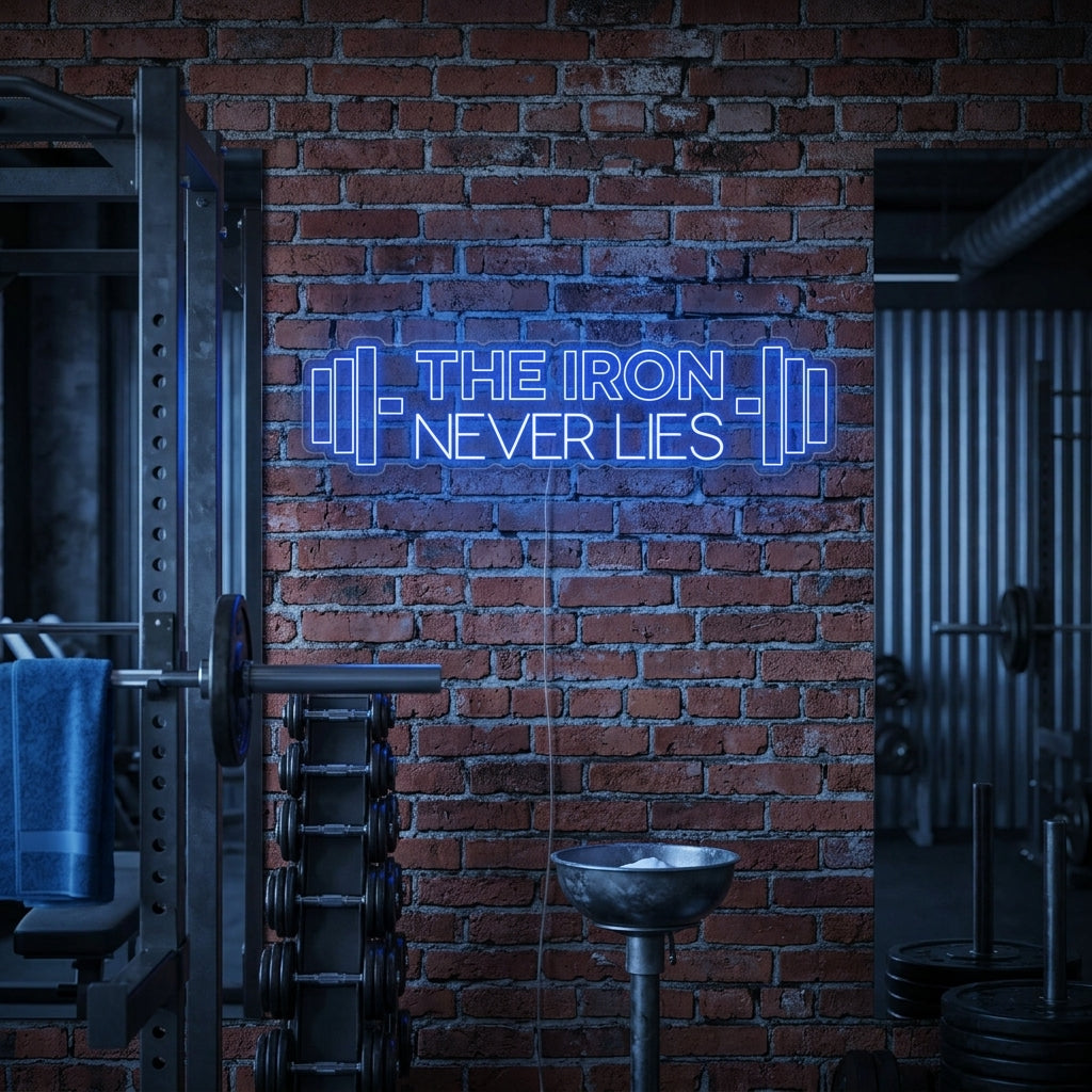 "The Iron Never Lies, Decorazioni Palestra, Citazioni Palestra, Citazioni Fitness, Citazioni Allenamento" Insegna al neon