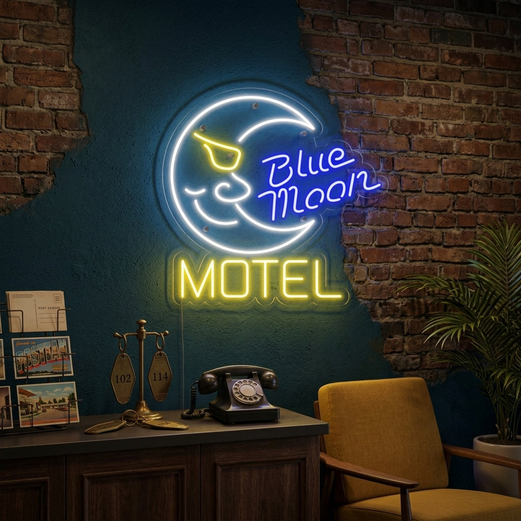 "Blue Moon Motel, Albergo" Insegna al neon