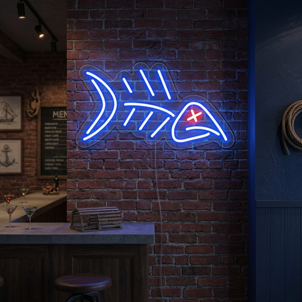 "Pesce, Scheletro Di Pesce" Insegna al neon
