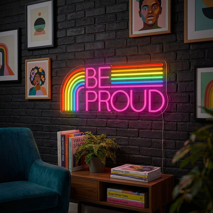 "LGBT Be Proud, Arcobaleno" Insegna al neon