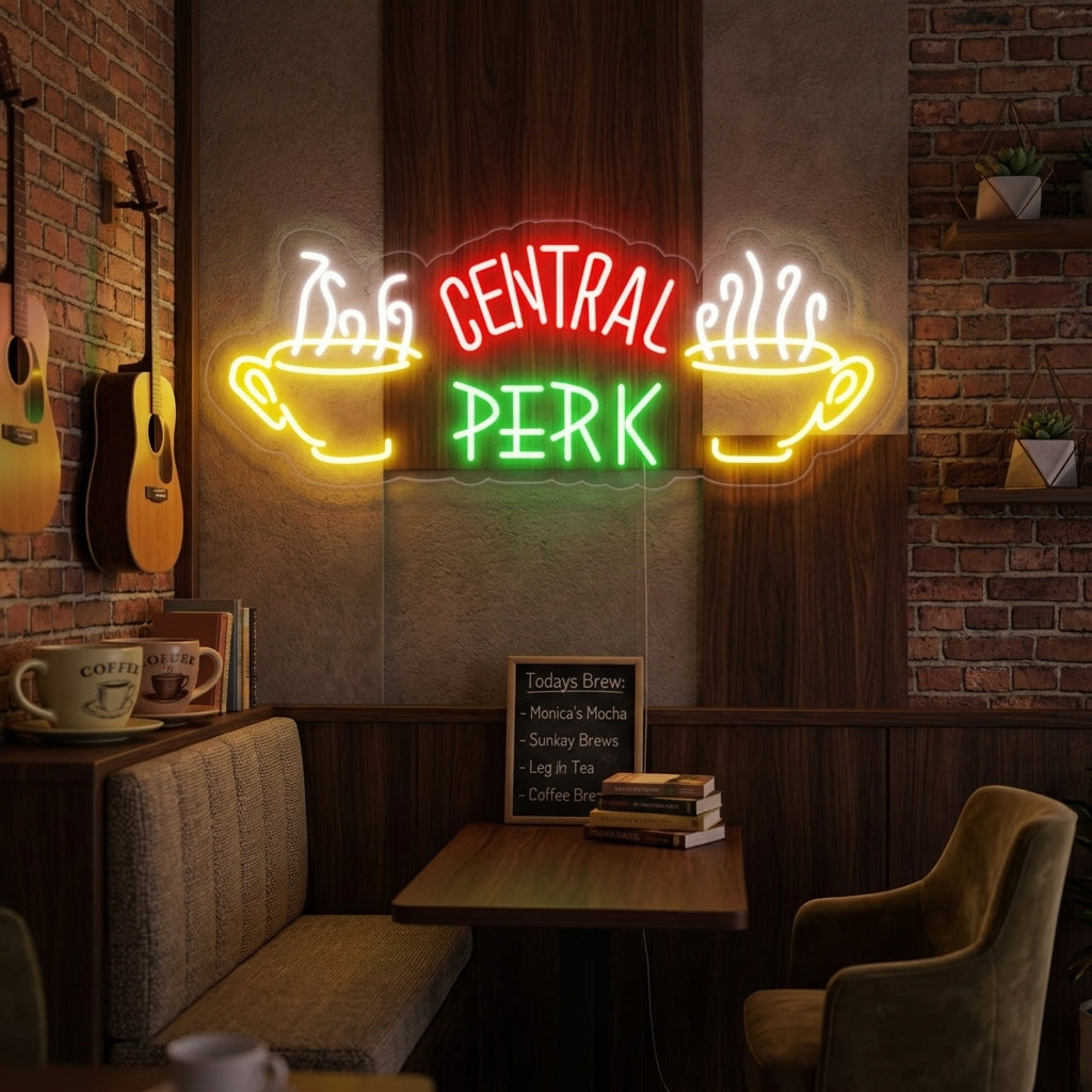 Insegna neon LED Central Perk con tazze di caffè