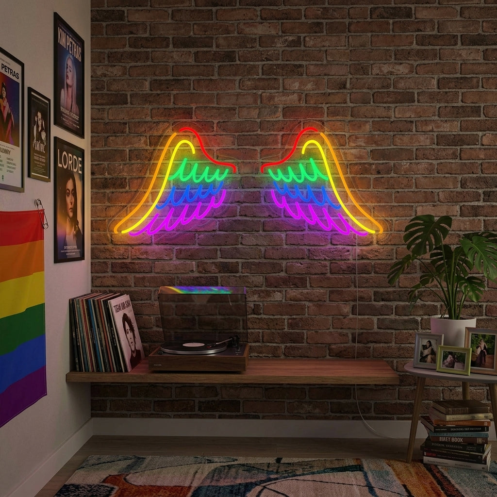 "Bandiera Arcobaleno Lgbt Pride Unica, Ali" Insegna al neon