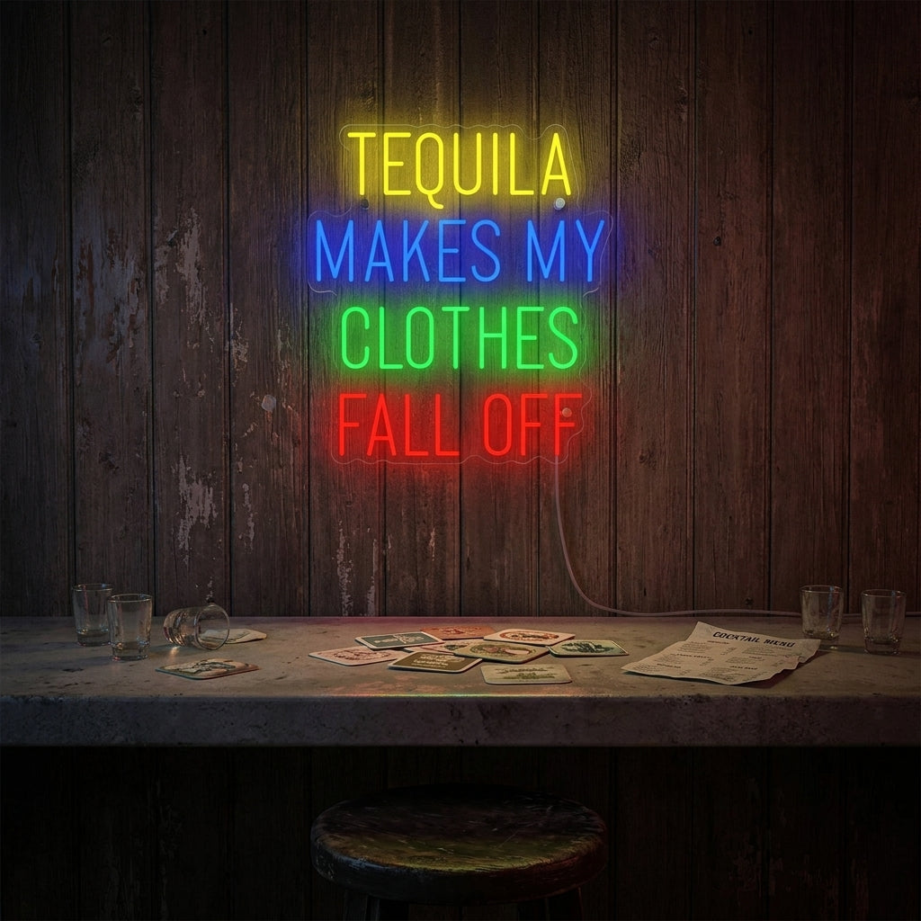 "Tequila Makes My Clothes Fall Off" Insegna al neon