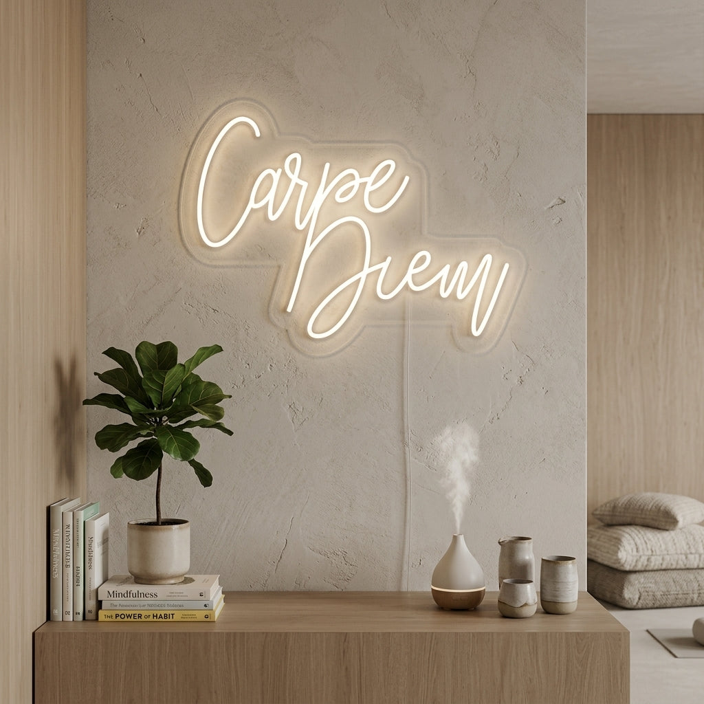 "Carpe Diem Latin Means Seize the Day" Insegna al neon