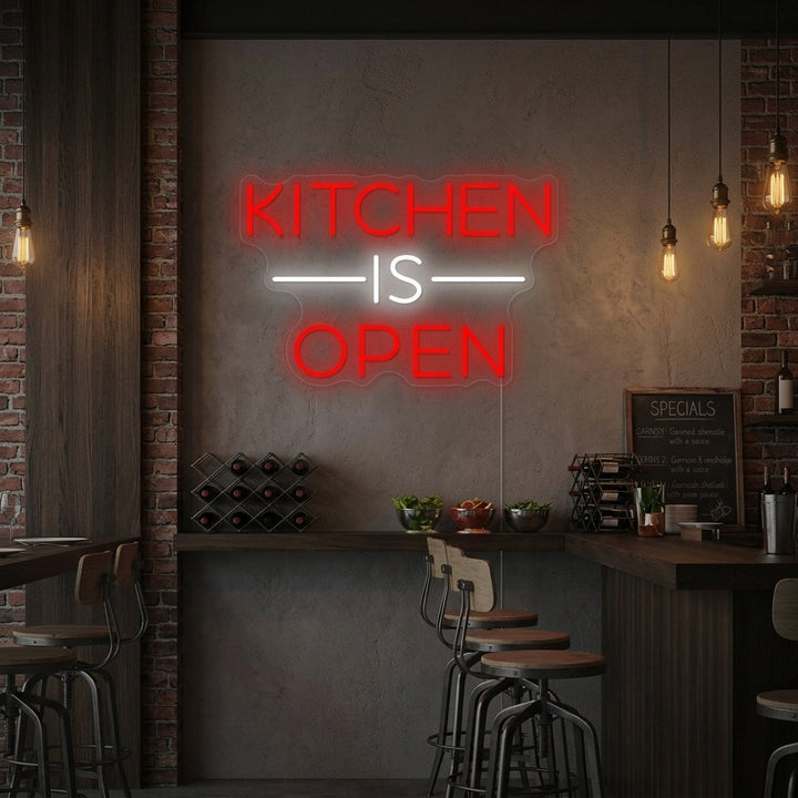 "Kitchen Is Open" Insegna al neon