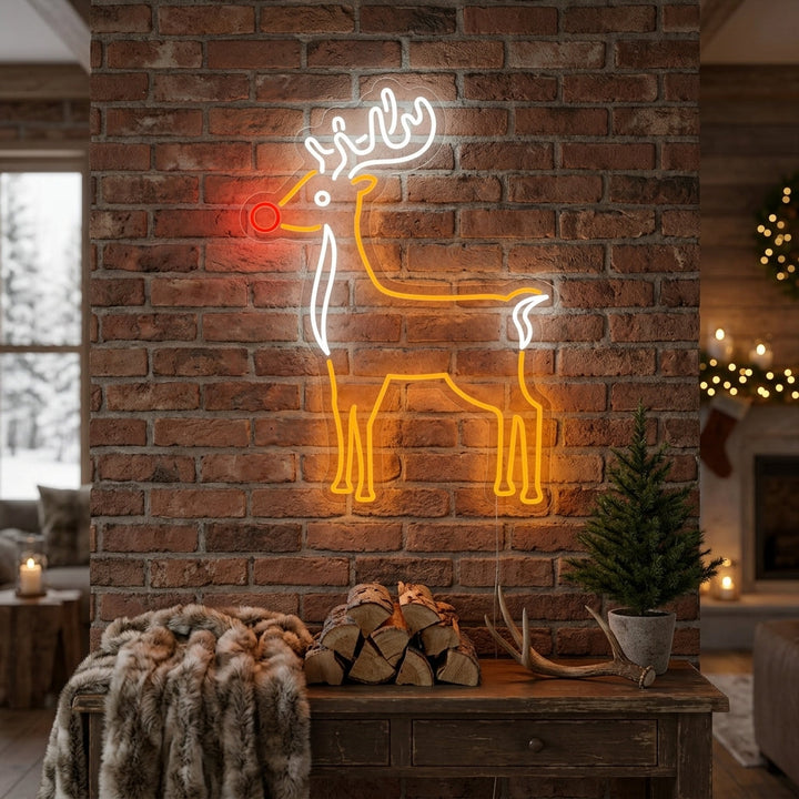 "Simpatica Renna Decorazione Natalizia" Insegna al neon