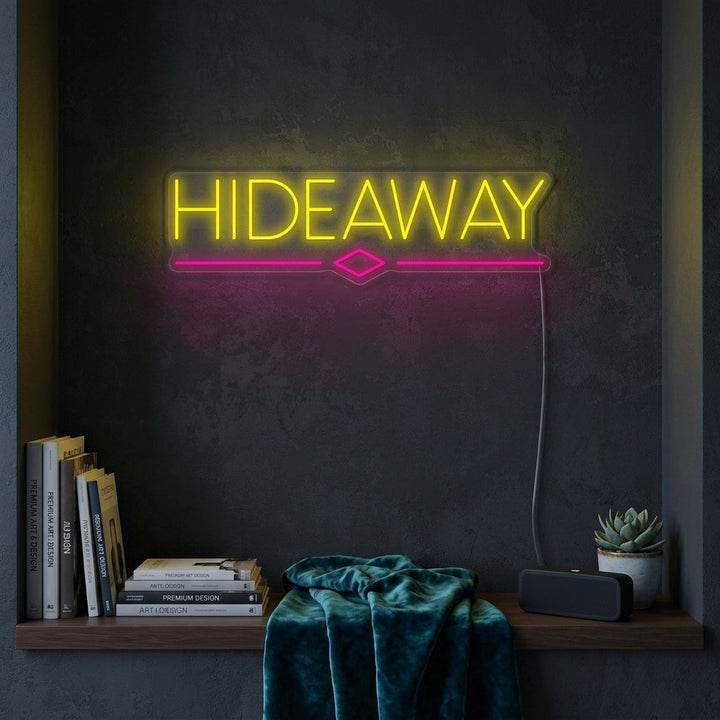 "Hideaway, bandiera della birra" Insegna al neon