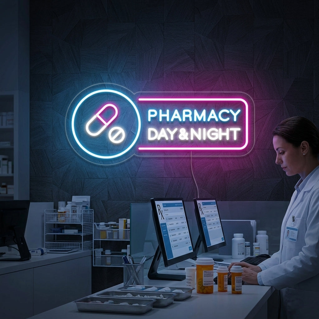 "Pharmacy Day Night" Insegna al neon